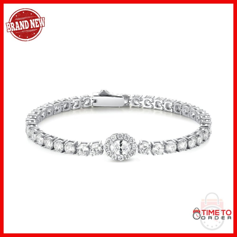 Sterling Silver Tennis Bracelet 7" Oval Halo Cz Fine Jewelry Gift
